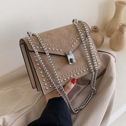 Scrub Leather Chain Crossbody Bag